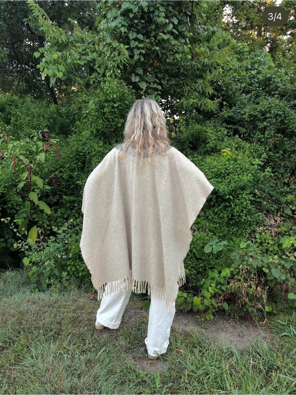 Vintage Cream Wool Mandarin Collar Poncho - Picture 3 of 4